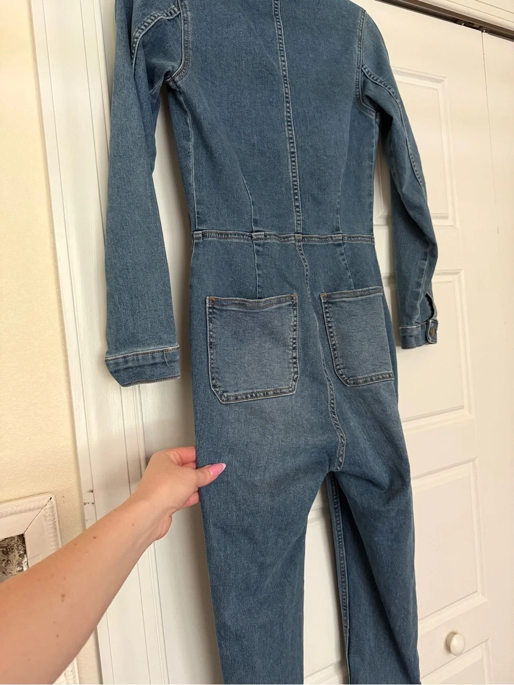 Free People Dark Blue Denim Skinny Jumpsuit